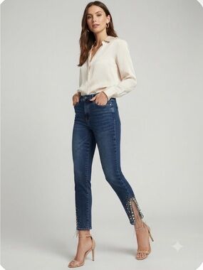NWT Melanie Lyne Embellished Slit Ankle Jeans - Size 6
